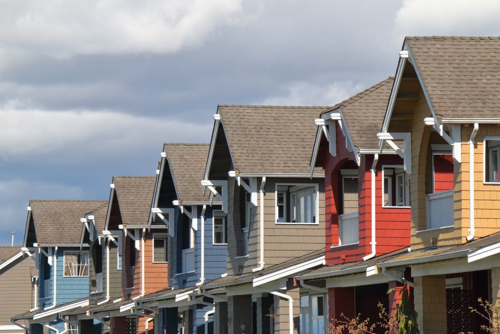 Row of modern houses in Vancouver BC, Canada