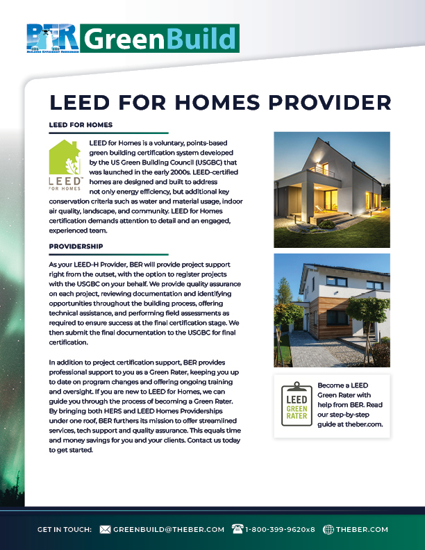 Image of summary flyer of BER LEED for Homes Provider Services