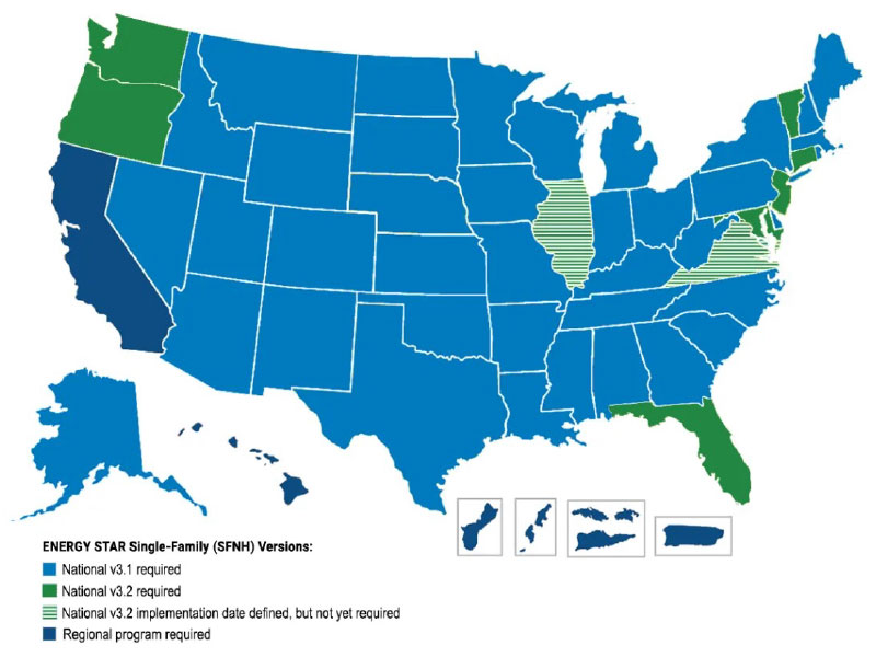 Energy STAR Single Family versions map