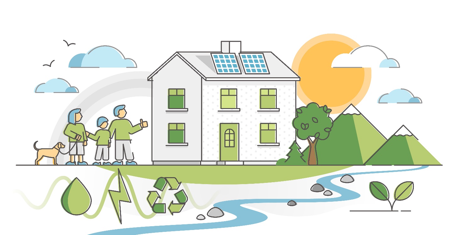 Illustration showing the concept of energy efficient and environment friendly home.